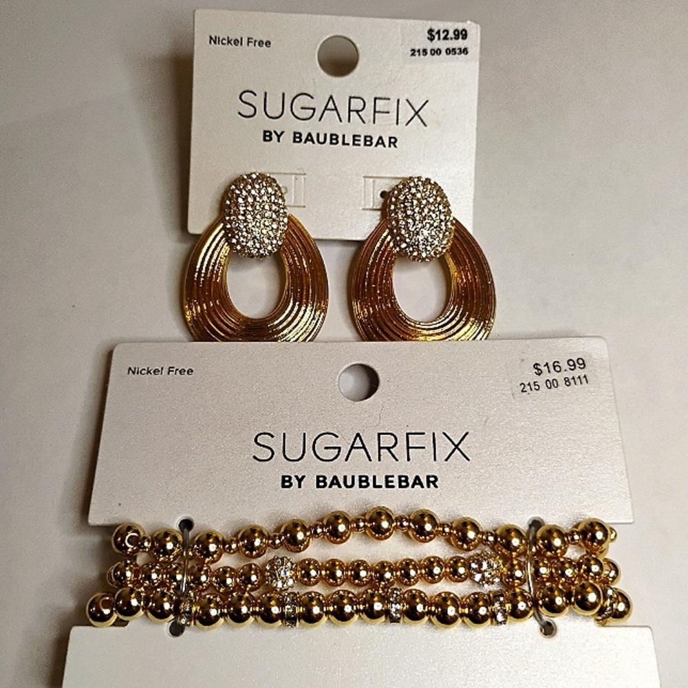 Sugar Fix by Baublebar Gold Tone Rhinestone Earring & Bracelet Set - Picture 2 of 5